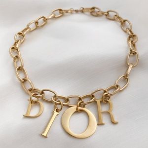 Sororite Christian Dior "DIOR" Vintage Repurposed Necklace - Gold